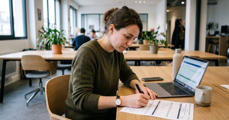 Déclaration auto-entrepreneur en ligne sur ordinateur portable, formulaire administratif français