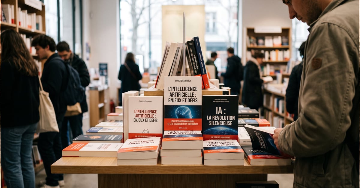 Livres sur l'intelligence artificielle posés sur une surface moderne, sélection de lectures incontournables
