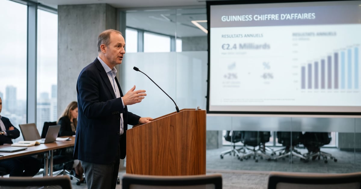 Pinte de Guinness iconique sur un comptoir de pub, illustrant le chiffre d'affaires de la célèbre bière irlandaise